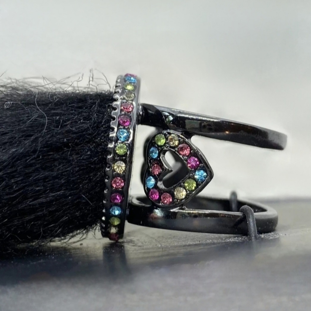 Betsey Johnson Macys 2016 Trolls gunmetal rhinestone blk hair Trolls ring 8 NWT - Picture 7 of 17